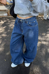 Vintage Relaxed Curved Wide Leg Dark Blue Jeans