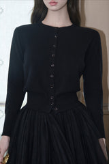 Merino Wool Slim Warm Crew Neck Long Sleeve Cardigan