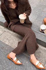 Lazy V-neck Knit Sweater Mermaid Skirt Two Piece Set