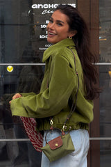 Retro Green Velvet Loose Collared Varsity Jacket