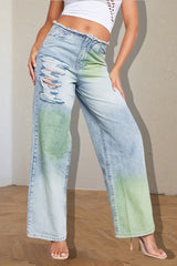 Ink Splatter Contrast Vintage Distressed Wide Leg Jeans