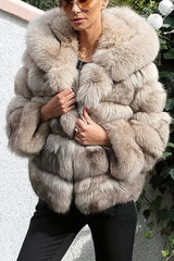 Hooded Tiered Faux Fur Coat