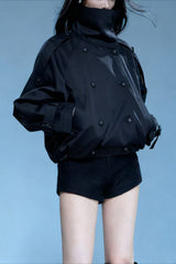 Stand Collar Double Breasted Khaki Cropped Coat