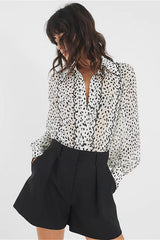 Satin-Texture Draped Long-Sleeve Versatile Blouse