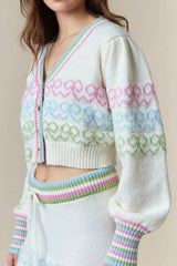 Colorful Butterfly Bow Crop Christmas Cardigan
