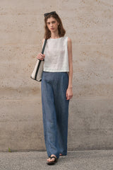 Linen Yarn Dyed Wide Leg Pants