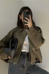 Chic Velvety Textured Bomber Jacket