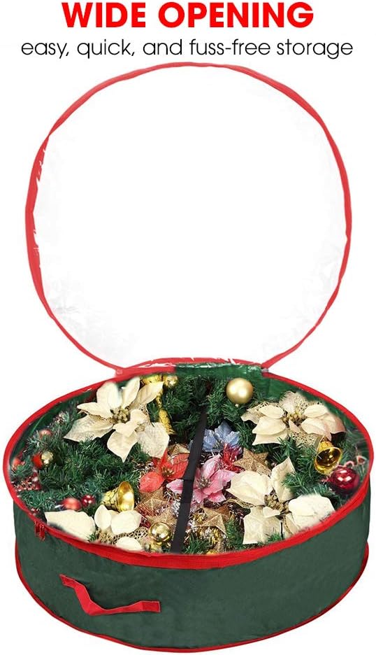 Christmas Wreath Storage Bag - 24" Green Oxford Material with Clear Window