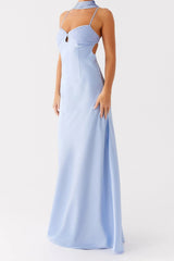 Satin V-Neck Tie-Back Maxi Luxury Party Dress