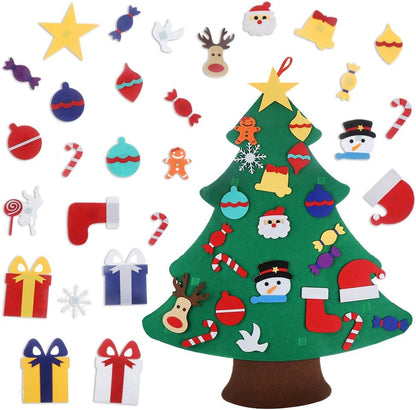 Felt Christmas Tree with LED Lights and 40 Detachable Ornaments - Kids Gifts and Wall/Door Decor