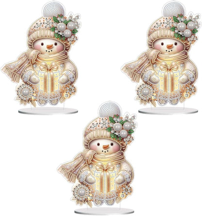 Christmas Snowman Diamond Art Tabletop Kit - Special Shape and Round Diamonds - Acrylic Xmas Decor DIY Crafts Gift