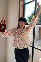 Polka Dot Tie-Waist Long-Sleeve Sweet Blouse
