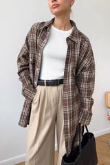 Vintage American Plaid Double-Pocket Mid-Length Blouse