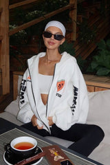 Oversized Zip-Up Logo Letter Print Hoodie