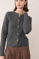 Solid Crew Neck Versatile Long Sleeve Knit Cardigan