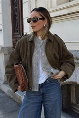 Chic Velvety Textured Bomber Jacket