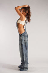Street Style Low-Rise Suspender Wide-Leg Jeans