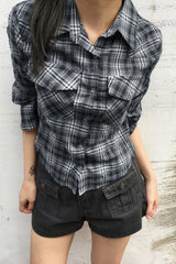 Retro Utility Checkered Blouse