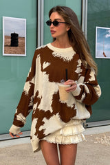 Casual Camo Crew Neck Loose Knit Sweater