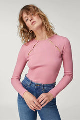 Chic Ribbed Knit Cutout Crew Neck Fitted Base Layer