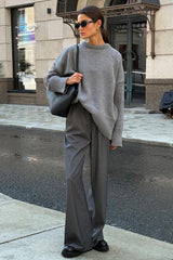 Classic Solid Crew Neck Relaxed Knit Sweater