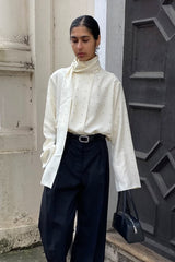 Polka Dot Ribbon-Tie Loose Long-Sleeve Blouse