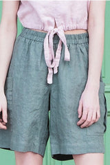 Linen Cargo Elastic Waist Pants