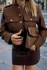 Wine Red Stand-Collar Loose Retro Jacket