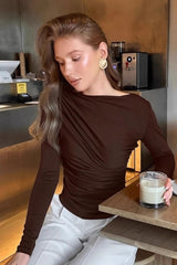 Vintage Brown Crew Neck Slim Waist Long Sleeve Base Layer