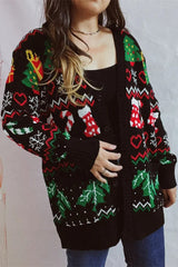 Themed Print Long Sleeve Button Christmas Cardigan