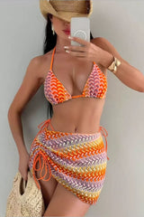 Striped Tie Sexy Three Piece Swim Set