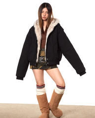 Fur-Lined Oversized Bomber Jacket