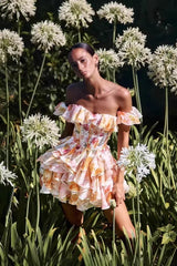 Romantic Off Shoulder Backless Waist Floral Dress