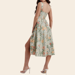 Low Cut A-Line Slit Floral Dress
