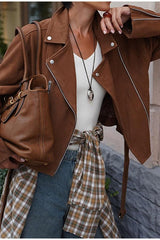 Fashionable Zippered Cropped Biker Jacket