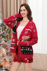 Gingerbread Men Ribbed V Neck Christmas Cardigan