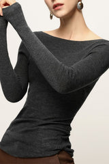 Minimalist Wool Off Shoulder Slim Blouse Base Layer