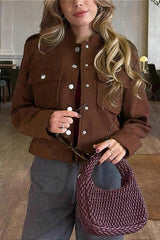 Wine Red Stand-Collar Loose Retro Jacket