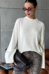 Oversized Crewneck Solid Knit Sweater