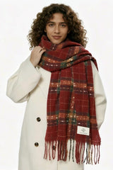 Plaid Fringe Thermal Knit Christmas Scarf