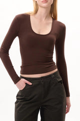 Chic Fitted U-Neck Square Shoulder Waist-Tied Base Layer