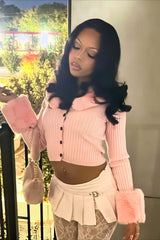 Fuzzy Paneled Lapel Cropped Long Sleeve Cardigan