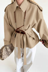 Point Collar Belted Short Trench Coat