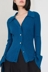 Stretch Ribbed Collared Knit Top