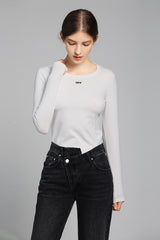 Minimalist Letter Print Slim Waist Long Sleeve Base Layer