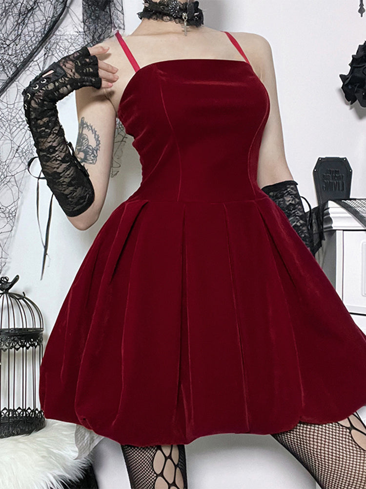 Dress Party High Velvet Shirring Year Solid Straps Elegant Mini Waist A-Line New Spaghetti