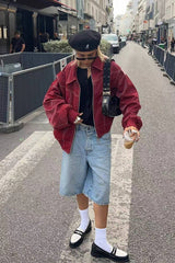 Color-Block Paneled Collared Leather Jacket