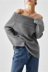 Off-Shoulder Solid Grey Sweater