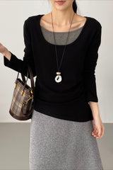 Chic Fleece Fake Two-Piece Split Hem Slim Base Layer