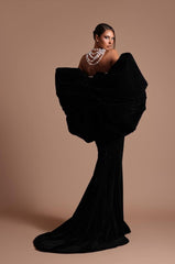 Crystal-Floral Luxury Black-White Bodycon Strapless Party Dress